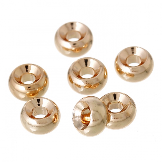 Picture of Brass Spacer Beads For DIY Charm Jewelry Making 14K Gold Color Drum 5mm x 3mm, Hole: Approx 2mm, 20 PCs                                                                                                                                                       
