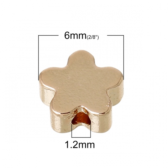 Picture of Brass Spacer Beads For DIY Charm Jewelry Making 14K Gold Color Pentagram Star 6mm x 6mm, Hole: Approx 1.2mm, 20 PCs                                                                                                                                           