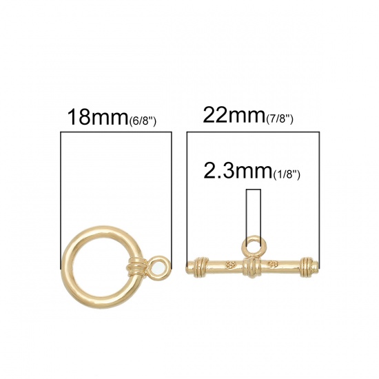 Immagine di Ottone Alternare Fermagli Tondo Colore Oro 14K 22x8mm( 7/8" x 3/8") 18x14mm( 6/8" x 4/8") 3 Seri