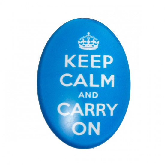 Immagine di Vetro Cupola Cabochon Cabochon per Abbellimento Ovale Flatback Blu Corona Disegno " KEEP CALM AND CARRY ON " Trasparente 25mm x 18mm, 30 Pz