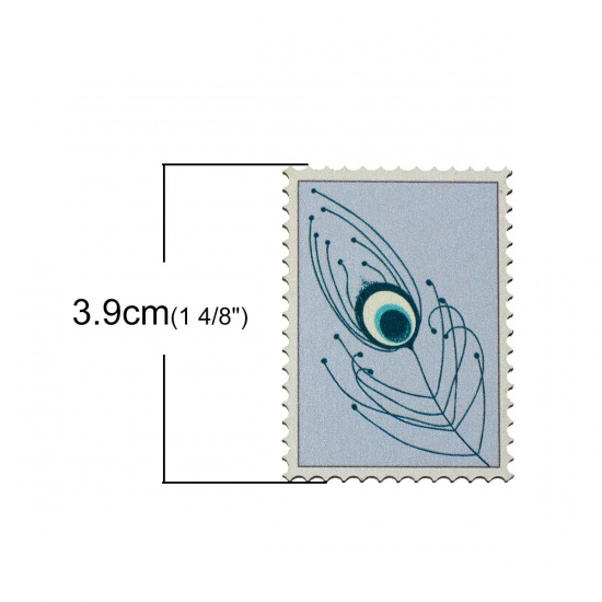 Imagen de Madera Resultados de adornos Scrapbooking Sello Rectángulo Azul Claro Pluma 39mm x 29mm , 30 Unidades