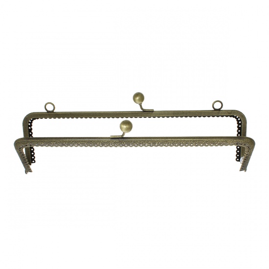 Picture of Iron Based Alloy Kiss Clasp Lock Purse Frame Rectangle Antique Bronze Ball 25.6x9.6cm(10 1/8" x3 6/8"), Open Size: 25.6x18.2cm(10 1/8"x7 1/8"), 1 Piece