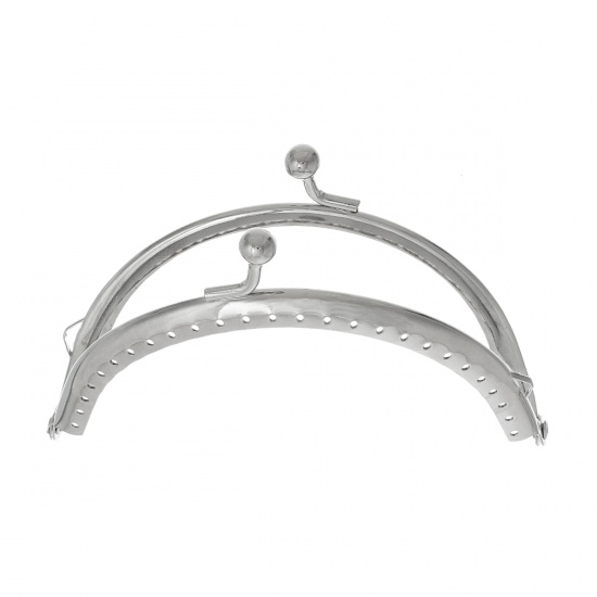 Picture of Iron Based Alloy Kiss Clasp Lock Purse Frame Arch Silver Tone Ball 10.8x6.8cm(4 2/8"x2 5/8"), Open Size: 13x10.8cm(5 1/8"x4 2/8"), 5 PCs