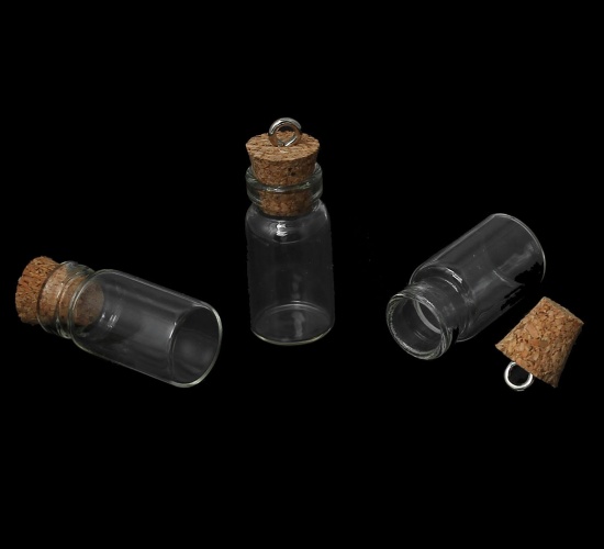 Picture of Glass Bottles Cylinder Jewelry Vials Cork Stoppers Transparent (Capacity: Approx 1ml) 22mm x11mm 12mm x8mm, 10 PCs