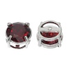 Picture of Copper Slide Beads Round Silver Tone Pave Red Cubic Zirconia (Can Hold ss6 Rhinestone) About 14mm x 9mm, 3 PCs