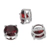 Picture of Copper Slide Beads Round Silver Tone Pave Red Cubic Zirconia (Can Hold ss6 Rhinestone) About 14mm x 9mm, 3 PCs