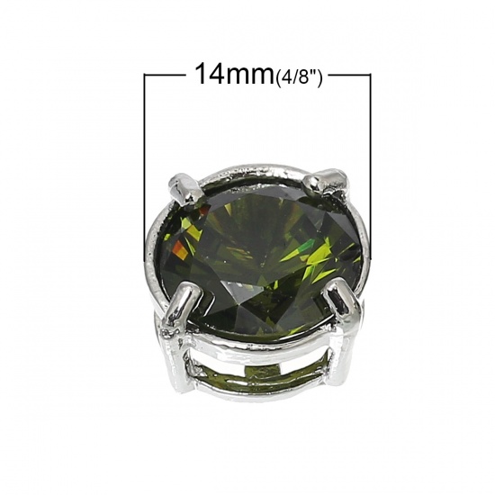 Immagine di Rame Separatori Perline Addetti Cinturini per Orologi Quadrato Verde Tono Argento Zircone Intarsiato Circa 14mm x 9mm, Foro: Circa 5 Pz