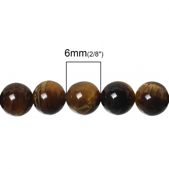 Picture of (Grade A) Tiger's Eyes ( Natural) Loose Beads Round Brown About 6.0mm( 2/8") Dia, Hole: Approx 1.5mm, 40.0cm(15 6/8") long, 1 Strand (Approx 65 PCs/Strand)