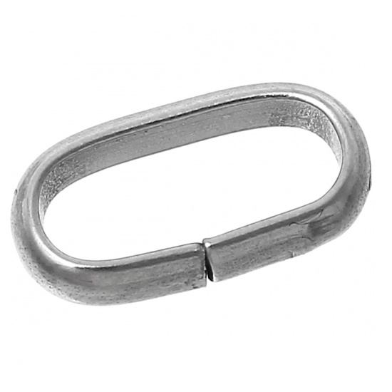 Picture of Stainless Steel Open Jump Rings Oval Silver Tone 10.0mm( 3/8") x 5.0mm( 2/8"), 200 PCs