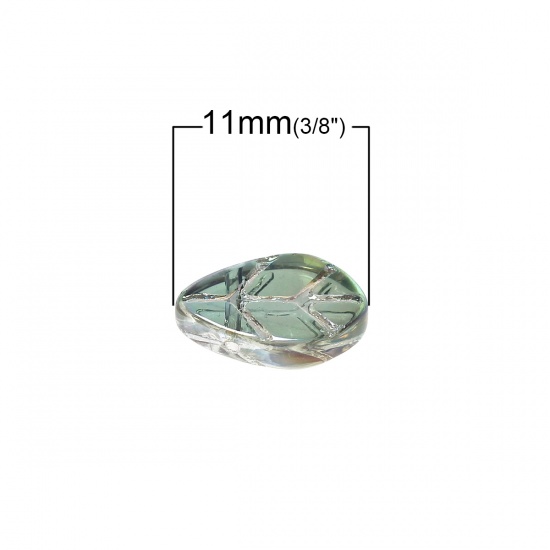 Изображение Стеклянные Бусины, Лист, Зеленый Прозрачный 11mm x6mm - 11mm x7mm, 0.8мм, 50 ШТ