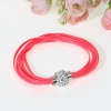 Picture of Leather Magnetic Clasps Bracelets Neon Pink Clear Rhinestone Beads 21.0cm(8 2/8"), 2 PCs