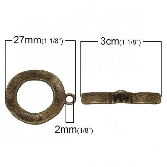 Picture of Zinc Based Alloy Toggle Clasps Round Antique Bronze 30mm x 5mm 27mm x 23mm, 30 Sets