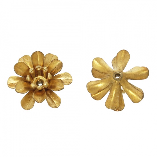 Immagine di Ottone Coppette Copriperla Fiore Colore di Ottone (Addetti 4mm Perline) 14mm x 13mm, 20 Pz                                                                                                                                                                    