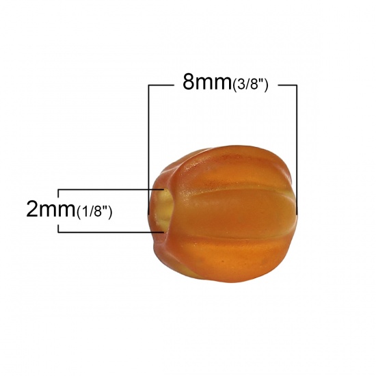 Picture of Lampwork Glass Beads Halloween Pumpkin Amber Frosted About 8mm x 8mm, Hole: Approx 2mm, 50 PCs
