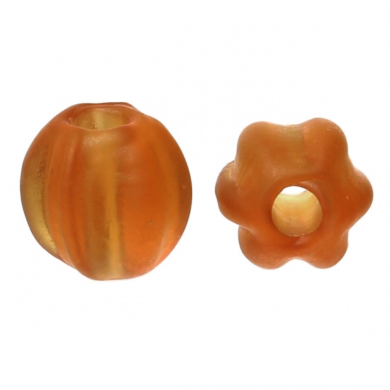 Picture of Lampwork Glass Beads Halloween Pumpkin Amber Frosted About 8mm x 8mm, Hole: Approx 2mm, 50 PCs