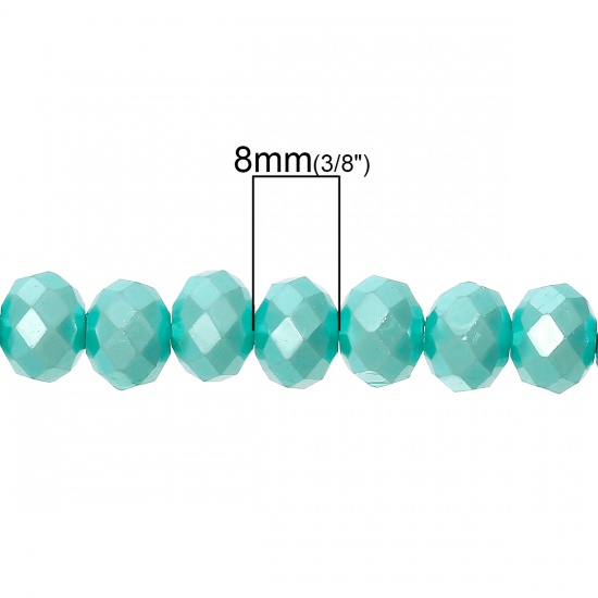 ガラスビーズ 算盤 水色 パール模倣 ファセット・カット 約 8mm x 6mm、 穴：約 1mm、 87cm長さ、 1 連 （約 144PCS /一連） の画像