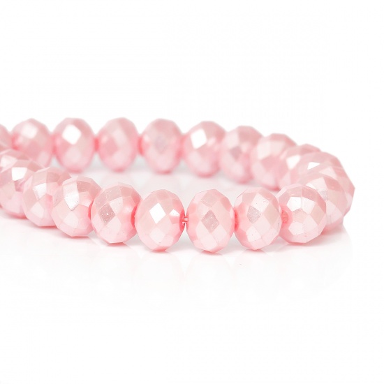 Picture of Glass Loose Beads Abacus Pink Pearl Imitation Faceted About 8mm x 6mm, Hole: Approx 1mm, 85.5cm long, 1 Strand (Approx 144 PCs/Strand)