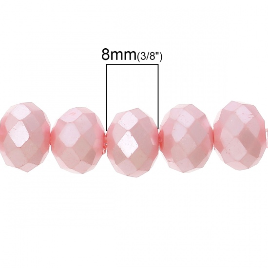 Picture of Glass Loose Beads Abacus Pink Pearl Imitation Faceted About 8mm x 6mm, Hole: Approx 1mm, 85.5cm long, 1 Strand (Approx 144 PCs/Strand)