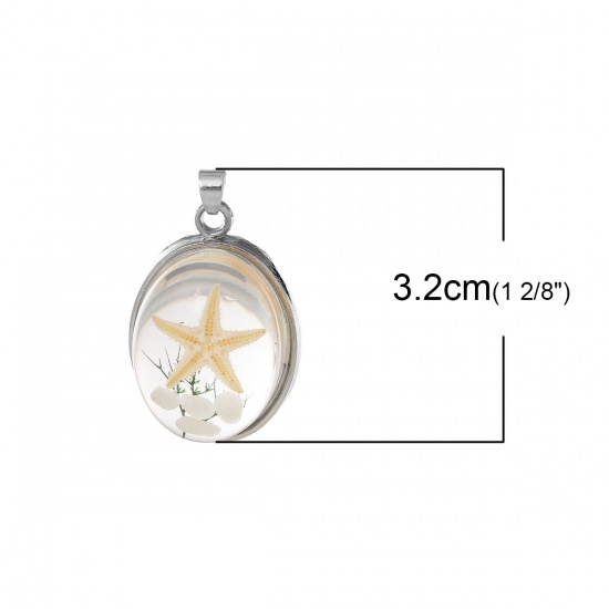 Picture of Ocean Jewelry Resin Pendants Oval Transparent Real Star Fish 32mm(1 2/8") x 20mm( 6/8"), 2 PCs
