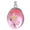 Picture of Ocean Jewelry Resin Pendants Oval Transparent Pink Real Star Fish 32mm(1 2/8") x 20mm( 6/8"), 2 PCs