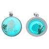 Picture of Resin Charm Pendants Round Transparent Green Blue Real Shell 29.0mm(1 1/8") x 22.0mm( 7/8"), 2 PCs
