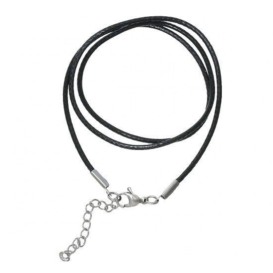 Picture of Wax Rope Cord Necklace Black Color 45.5cm(17 7/8") long, 2 PCs