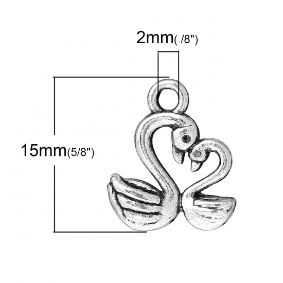 亜鉛合金 チャーム ペンダント 動物 白鳥 銀古美 15mmx 13mm、 30 個 の画像