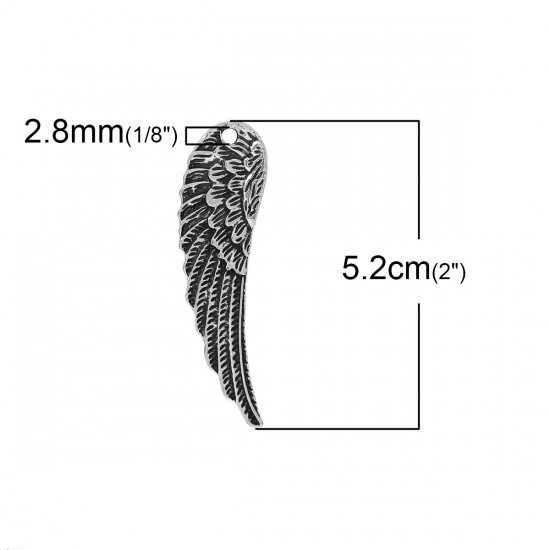 Picture of Zinc Based Alloy Pendants Angel Wing Antique Silver 52mm(2") x 14mm( 4/8"), 10 PCs