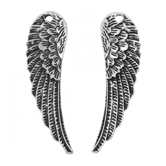 Picture of Zinc Based Alloy Pendants Angel Wing Antique Silver 52mm(2") x 14mm( 4/8"), 10 PCs