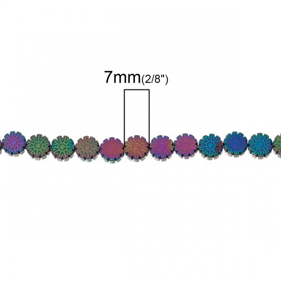 Immagine di Sintetico Ematite Perline Fiore Multicolore Circa 7.0mm x 7.0mm, Foro: Circa 0.8mm, lunghezza: 40.0cm 1 Filo （Circa 60Pezzi/Treccia)