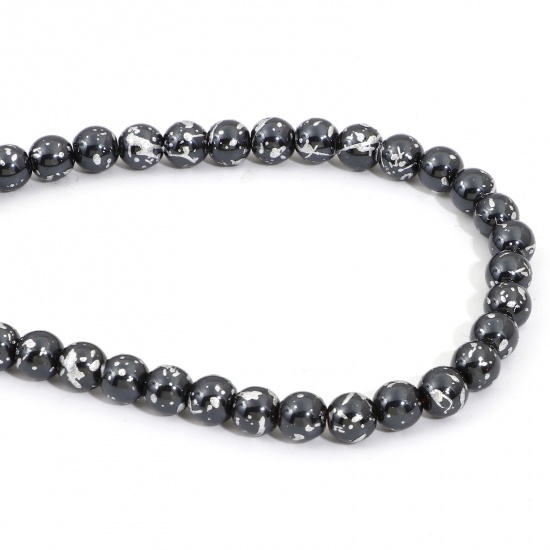 Image de Synthétique Perles en Hématite Forme Rond Noir Dia. 8mm, Tailles de Trous: 1.5mm, 1 Enfilade 39.5cm Long/Enfliade, 55PCs/Enfilade