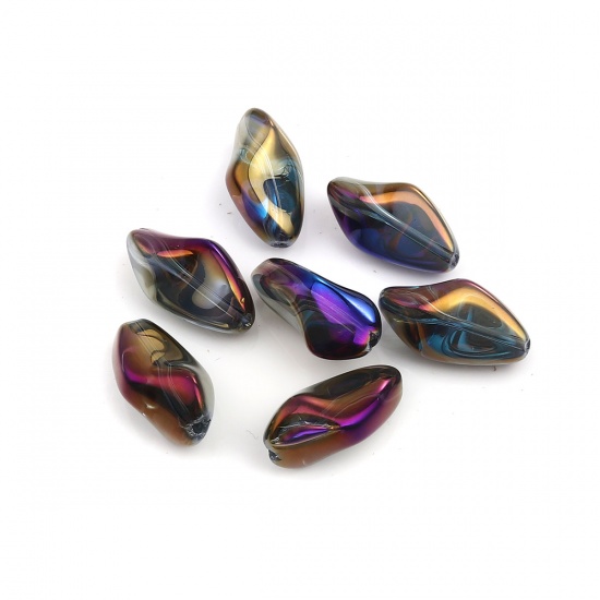 Picture of Glass Loose Beads Irregular Purple AB Rainbow Color Aurora Borealis Transparent About 23mm x 13mm, Hole: Approx 1.2mm, 20 PCs