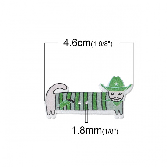 Immagine di Legno Bottone da Cucire ScrapbookBottone Cane Verde Due Fori Striscia Disegno 46mm x 23mm, 50 Pz