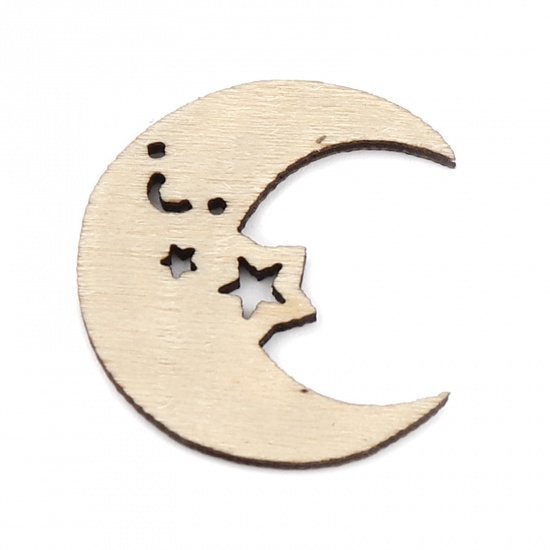 Picture of Wood Embellishments Scrapbooking Half Moon Golden Star Hollow 27mm(1 1/8") x 24mm(1"), 50 PCs