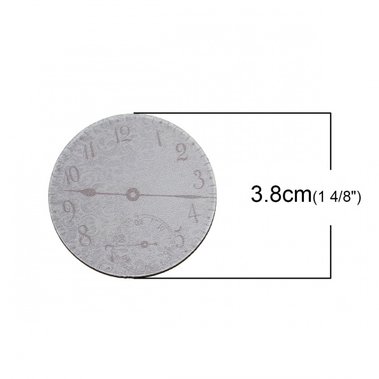 Picture of Natural Wood Cabochons Scrapbooking Embellishments Findings Round Gray Clock Pattern 3.8cm(1 4/8") Dia, 30 PCs