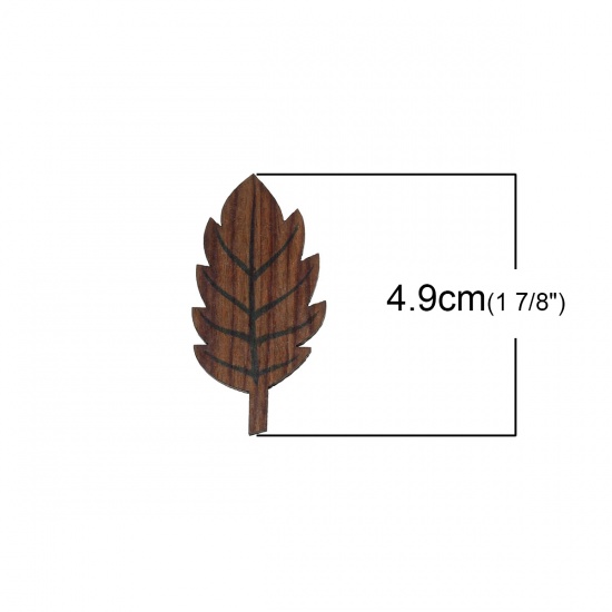 Picture of Natural Wood Cabochons Scrapbooking Embellishments Findings Leaf Brown 49.0mm(1 7/8") x 25.0mm(1") , 20 PCs