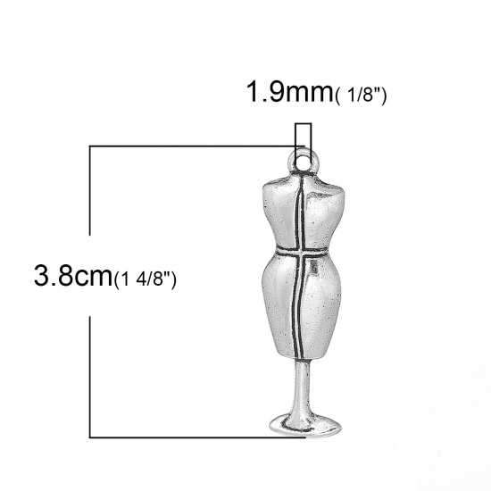 Изображение Цинковый Сплав очарование 3Д Подвески Одежда Античное Серебро 38мм x 11мм, 10 ШТ