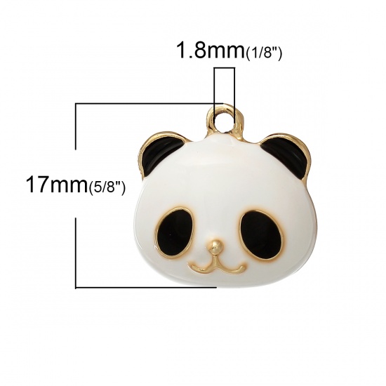 Bild von Zinklegierung Charm Anhänger Panda Tier Vergoldet Schwarz & Weiß Emaille 17mm x 17mm, 5 Stücke