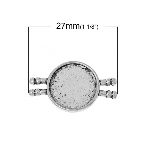 Image de Connecteur de Bijoux en Alliage de Zinc Rond Argent Vieilli (Convenable à Cabochon 14mm Dia) 27mm x 16mm, 30 PCs