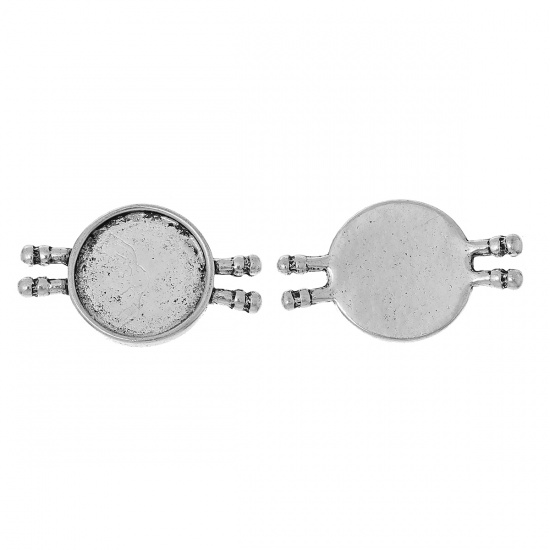 Image de Connecteur de Bijoux en Alliage de Zinc Rond Argent Vieilli (Convenable à Cabochon 14mm Dia) 27mm x 16mm, 30 PCs