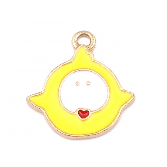 Picture of Zinc Based Alloy Charms Gold Plated White & Yellow Cartoon Images Enamel 19mm x 19mm, 10 PCs