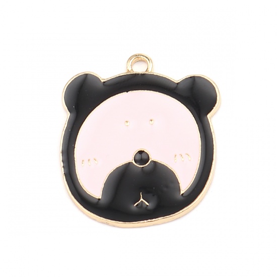 Picture of Zinc Based Alloy Charms Bear Animal Gold Plated Black & Pink Enamel 29mm x 15mm, 10 PCs