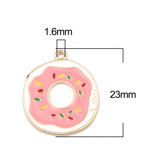 Picture of Zinc Based Alloy Charms Donut Gold Plated Pink Enamel 23mm x 20mm, 10 PCs