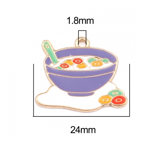 Picture of Zinc Based Alloy Charms Bowl Gold Plated Multicolor Food Enamel 24mm x 21mm, 10 PCs