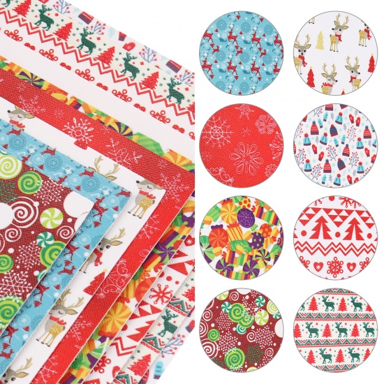 Picture of PU Leather Fabric Set For DIY Earings Pendants Multicolor Christmas Reindeer 21cm x 16cm, 1 Set