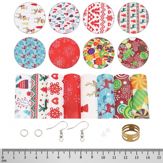 Immagine di PU Leather Material Accessory Set For DIY Earings Pendants Multicolor Christmas Reindeer 21cm x 16cm, 1 Set