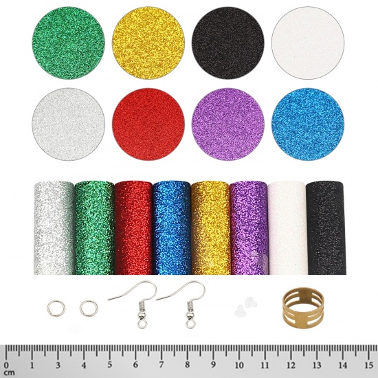 Immagine di PU Leather Material Accessory Set For DIY Earings Pendants Multicolor Glitter 21cm x 16cm, 1 Set