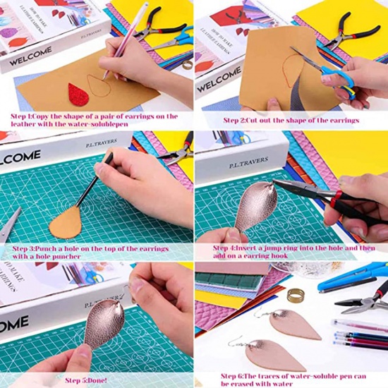 Image de Kit d'Accessoires Matériels pour DIY Pendentifs Boucles d'Oreilles en PU Multicolore Brillant Paillettes 21cm x 16cm, 1 Kit