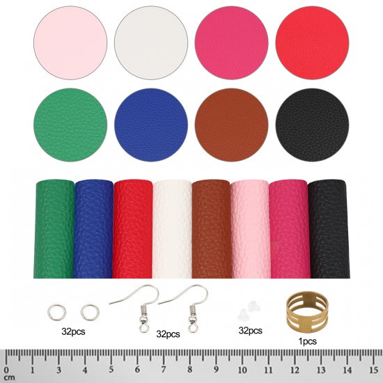 Immagine di PU Leather Material Accessory Set For DIY Earings Pendants Multicolor 21cm x 16cm, 1 Set