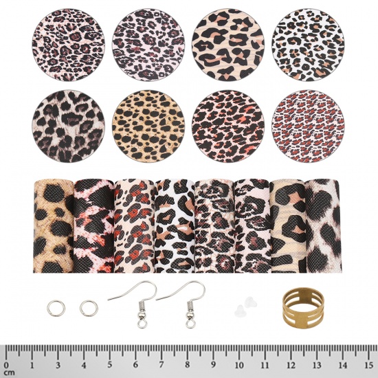 Image de Kit d'Accessoires Matériels pour DIY Pendentifs Boucles d'Oreilles en PU Multicolore Léopard 21cm x 16cm, 1 Kit